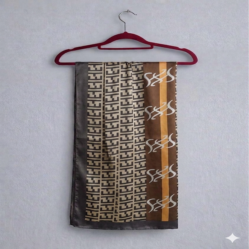 Elegant Geometric Print Hijab – Brown & Beige Luxury Style