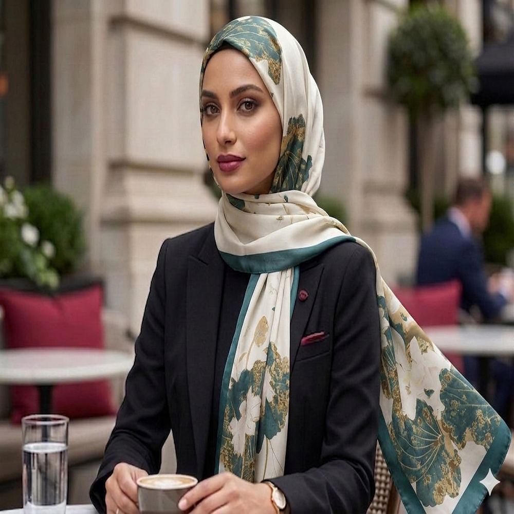 Elegant Ivory Floral Silk Scarf – Timeless Luxury Statement Wrap