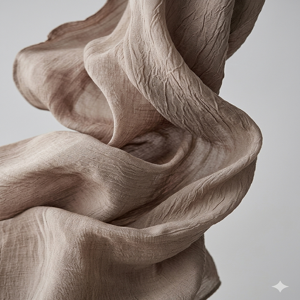 Luxury Silky Crinkle Hijab – Soft Taupe Neutral Shade