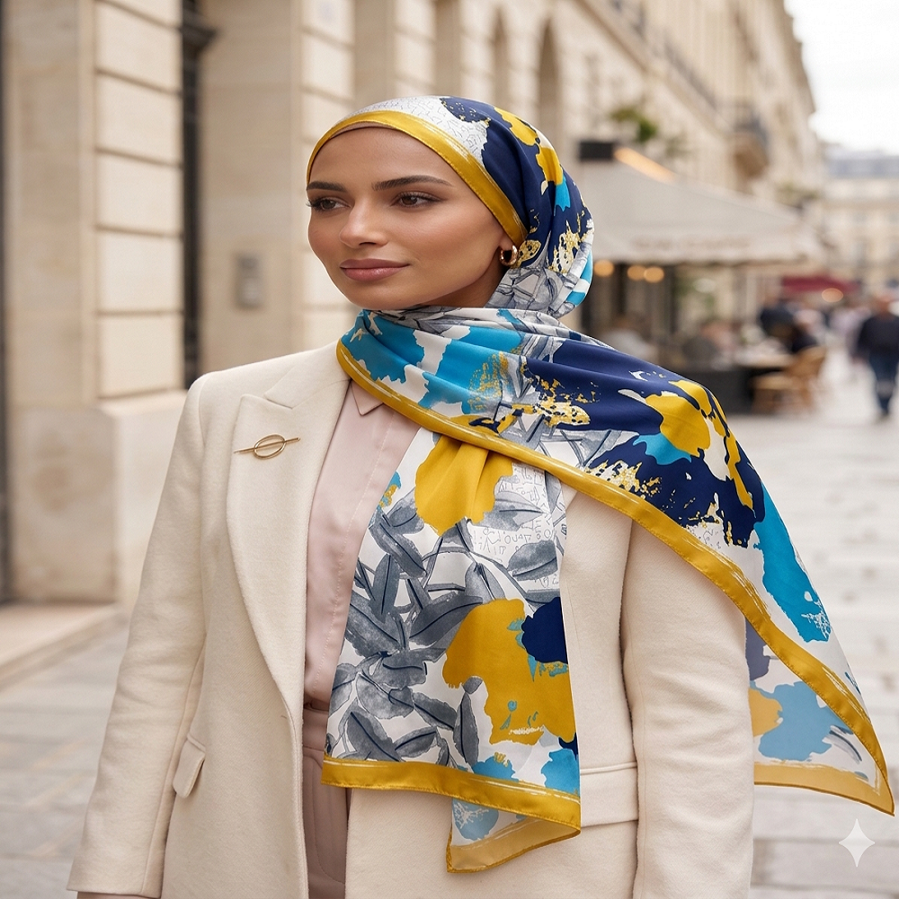 Modern Abstract Floral Silk Scarf – Luxury Multicolor Statement Wrap
