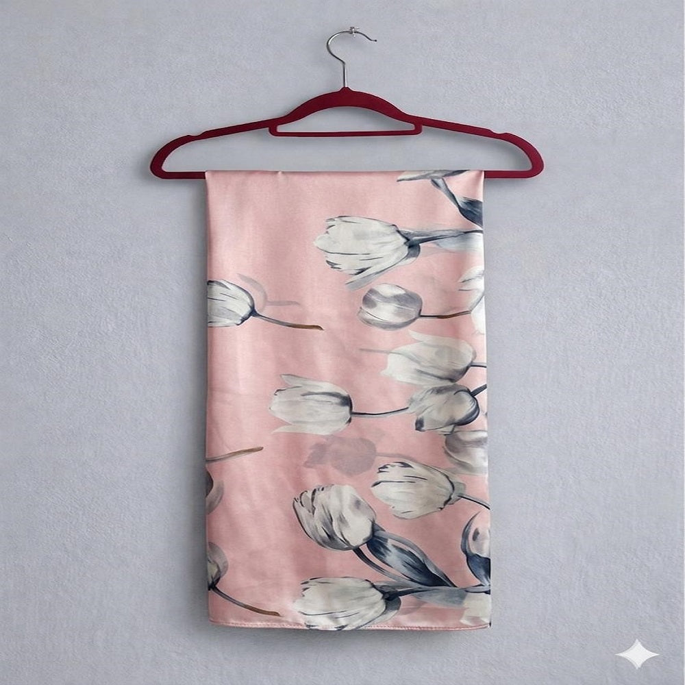 Elegant Pink Floral Silk Scarf – Soft Luxury Wrap for All Seasons