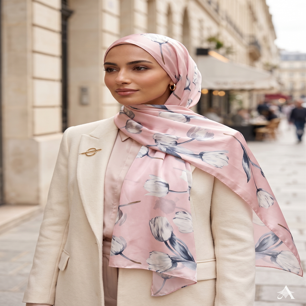 Elegant Pink Floral Silk Scarf – Soft Luxury Wrap for All Seasons